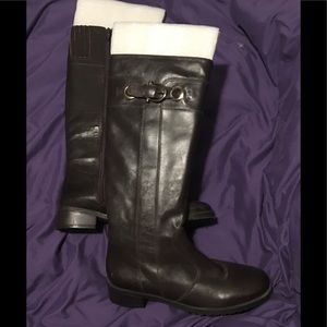 Brown Leather gold buckle riding boots
